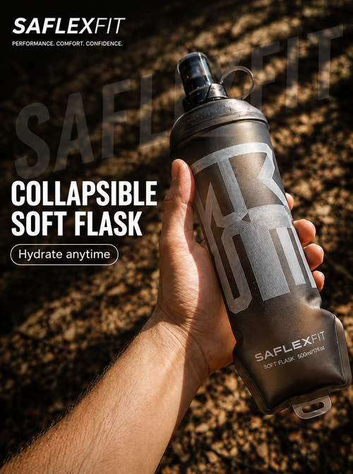 SAflexfit collapsible soft flask 500ml held in hand — lightweight hydration for outdoor activities
