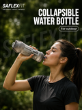 Woman drinking from SAflexfit 500ml collapsible sports water bottle outdoors